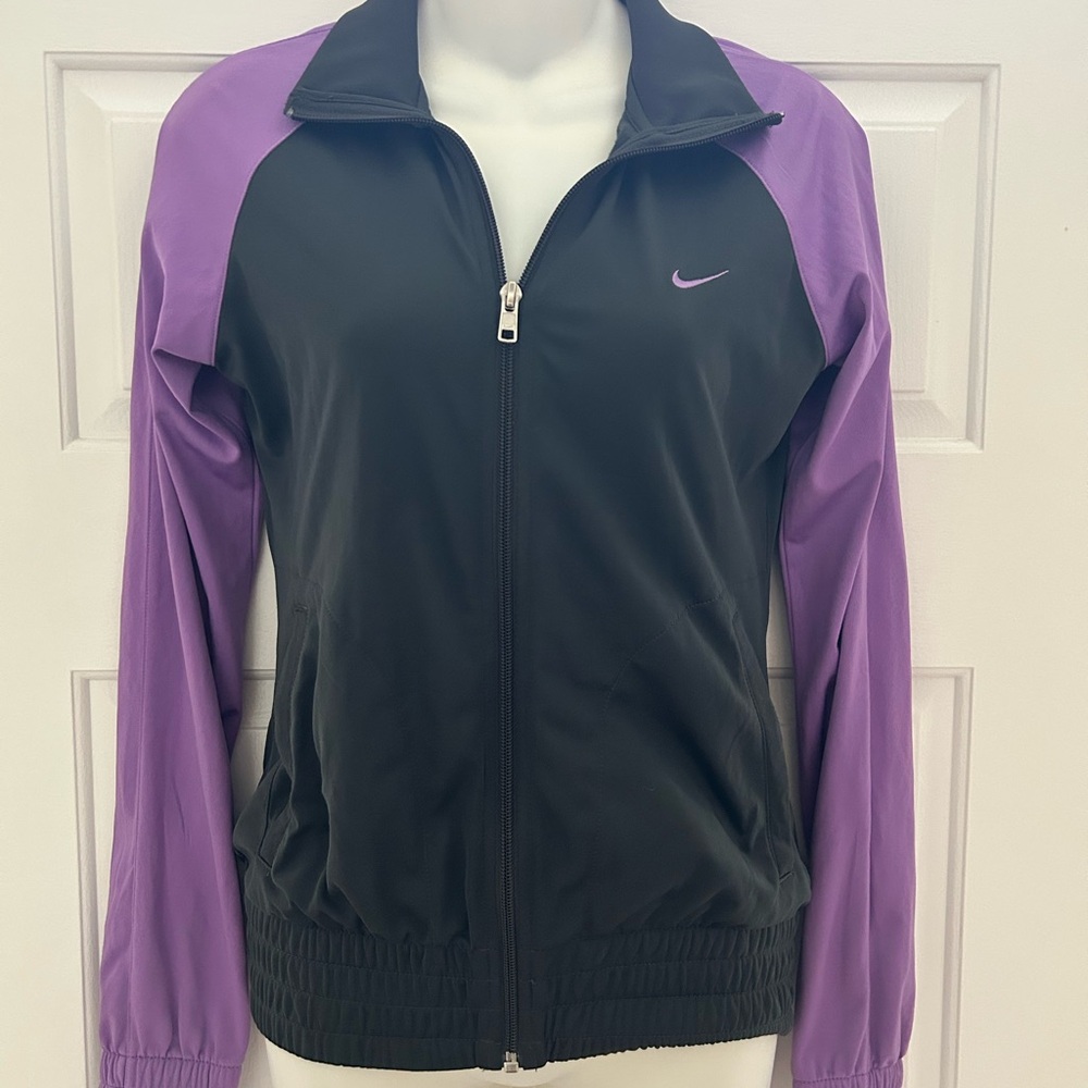 Nike Sportsware Full Zip Track Jacket Black And Purple Size Small Elastic Waist